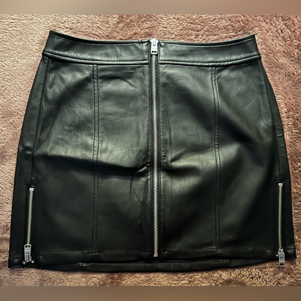 Express Black leather mini skirt with zippers! size 4. Perfect for a night out!!